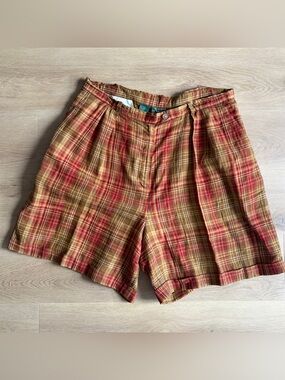 Lauren Ralph Lauren Red & Brown Plaid Linen-Blend Shorts